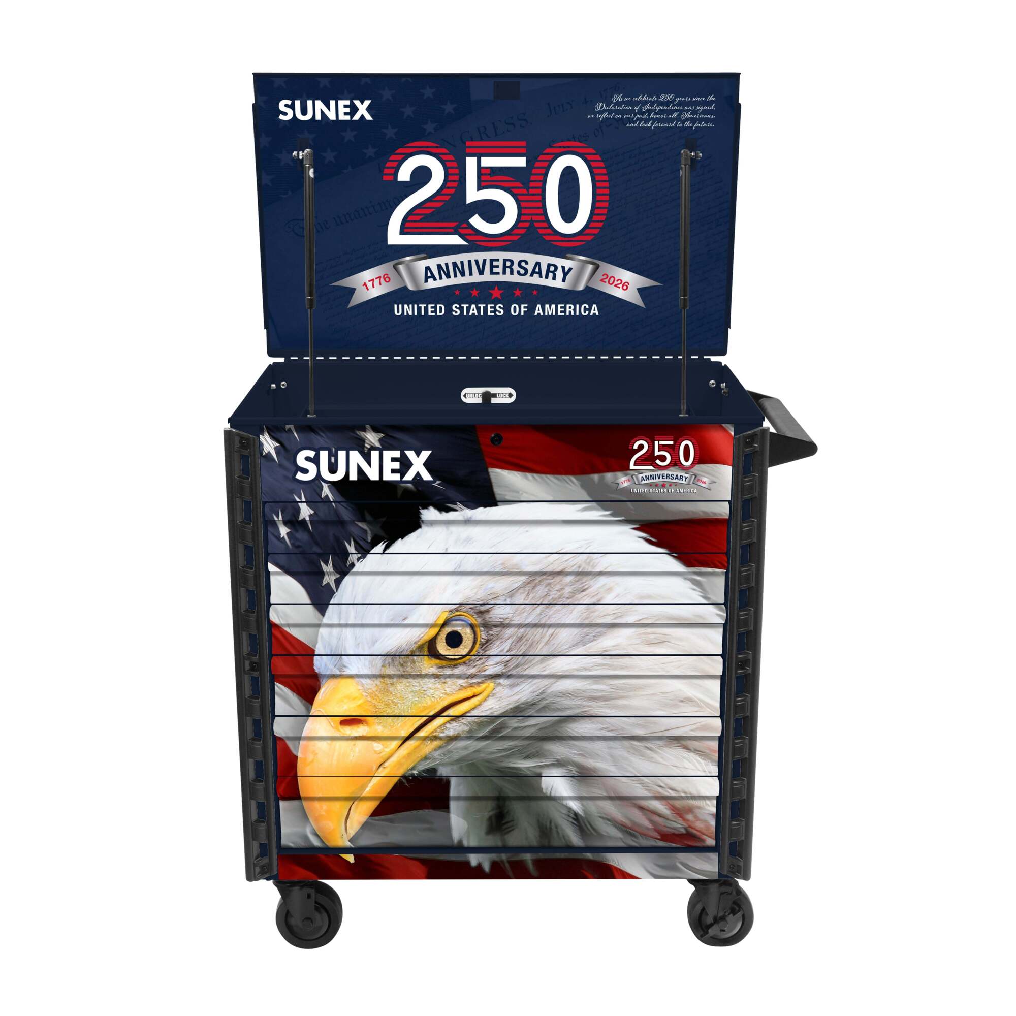 SUNEX TOOLS, Model #8056FDBLUSA - Premium Full Drawer Service Cart - USA 250th - BLUE